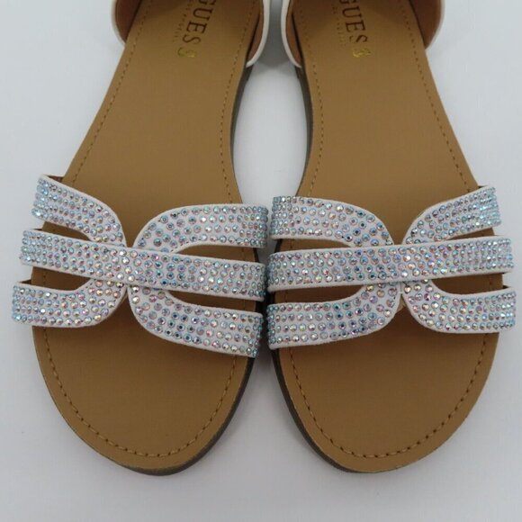 GUESS 7 M Elize Multicolor Rhinestone Bling Slip On Sandals Flats Faux Leather - Picture 3 of 14